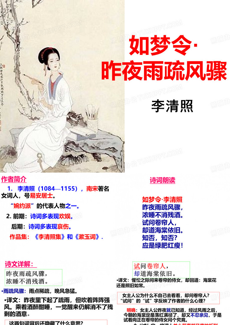 李清照《如梦令·昨夜雨疏风骤》