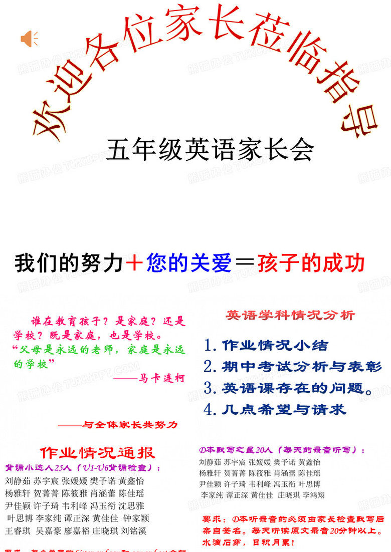 五年级英语家长会