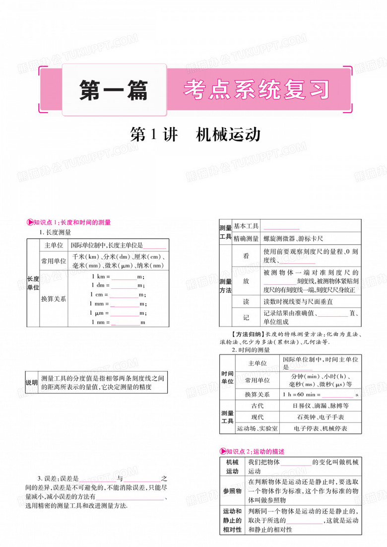 【掌控中考】2017中考物理(云南专版)总复习课件 第1章 机械运动(图片版) (共42张PPT)