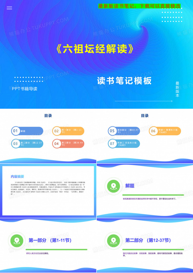 读书笔记《六祖坛经解读》PPT模板思维导图下载