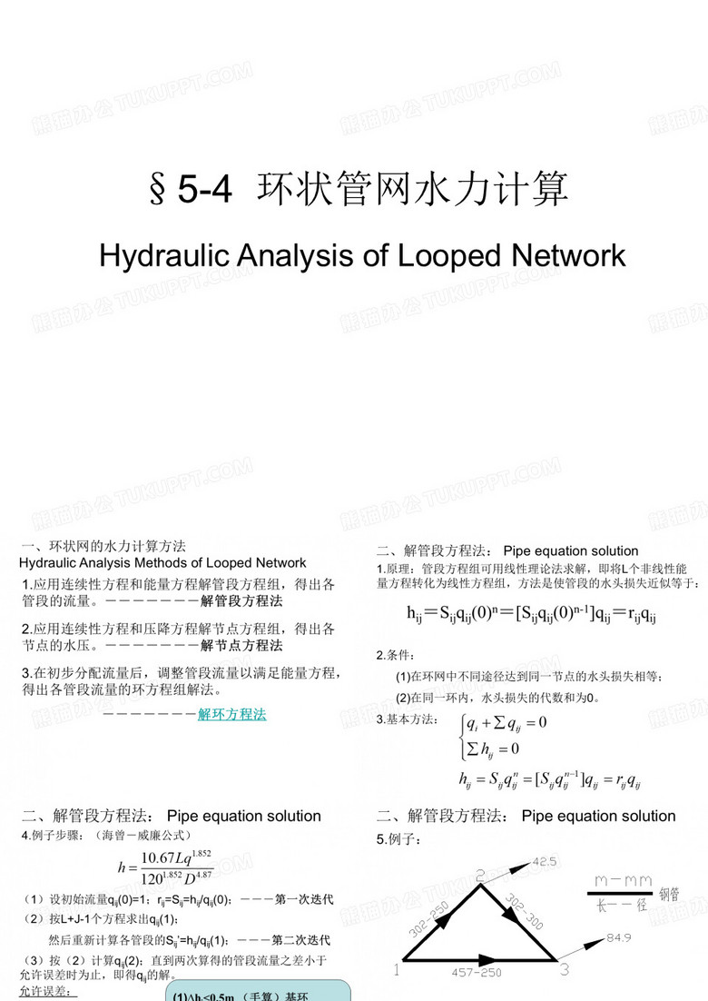 环状管网水力计算