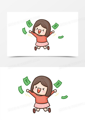 卡通手绘女孩收钱表情包元素