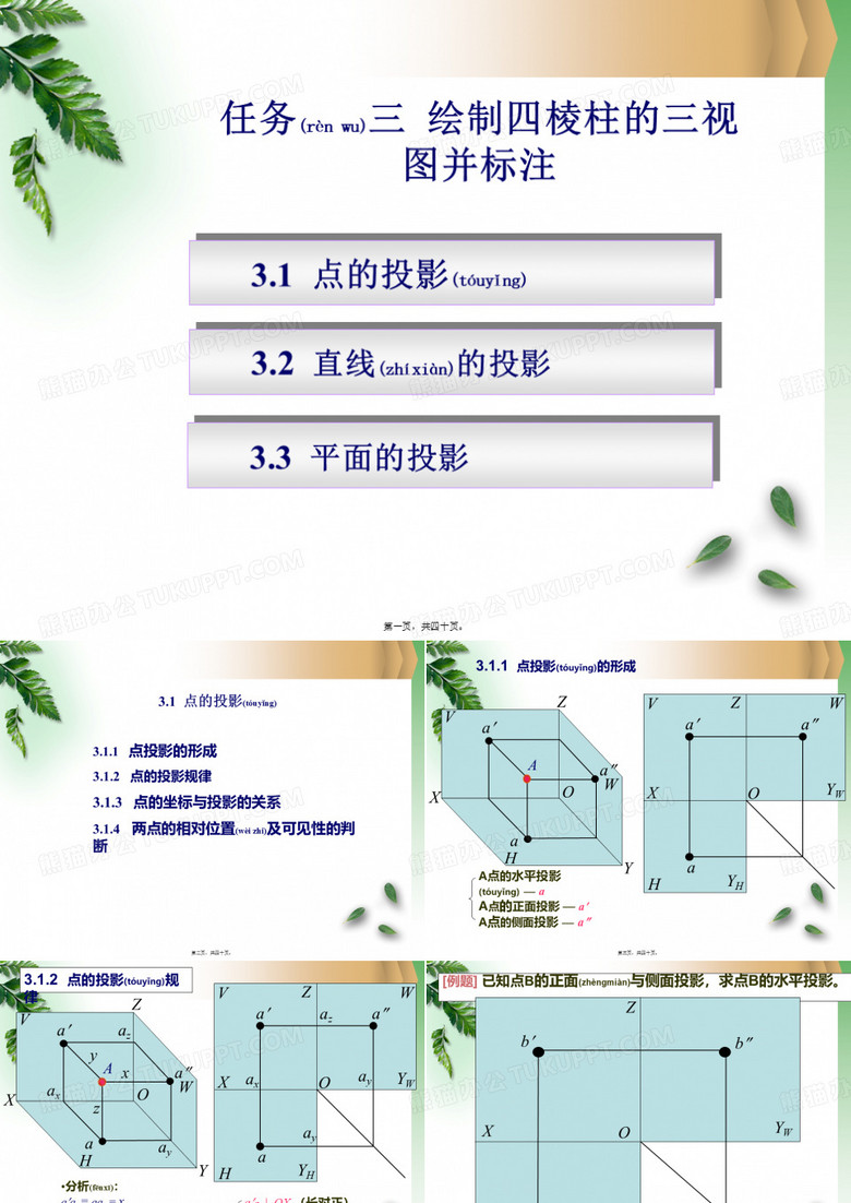 任务三绘制四棱柱的三视图并标注 ppt课件