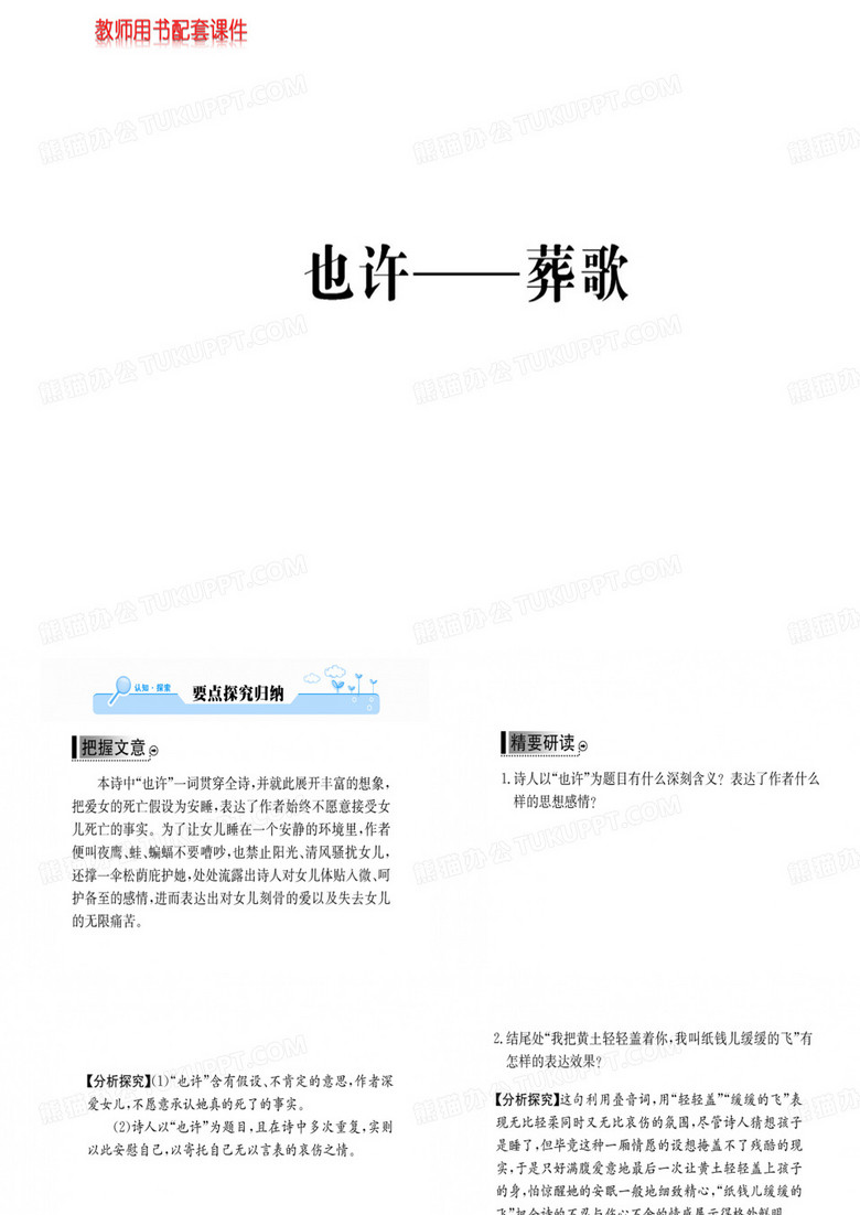 2018秋-2019春学年人教版高中语文现代诗歌散文欣赏课件：第二单元也许——葬歌 (共13张PPT)