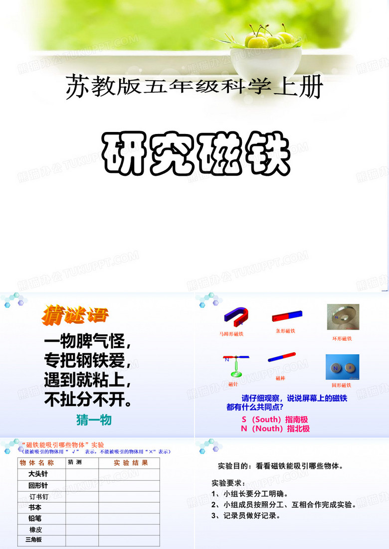 小学科学苏教版五年级上册《研究磁铁》