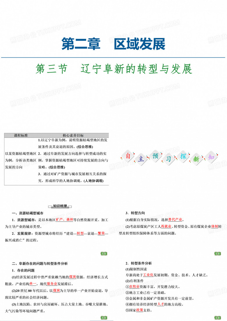 新教材中图版地理选择性必修 辽宁阜新的转型与发展