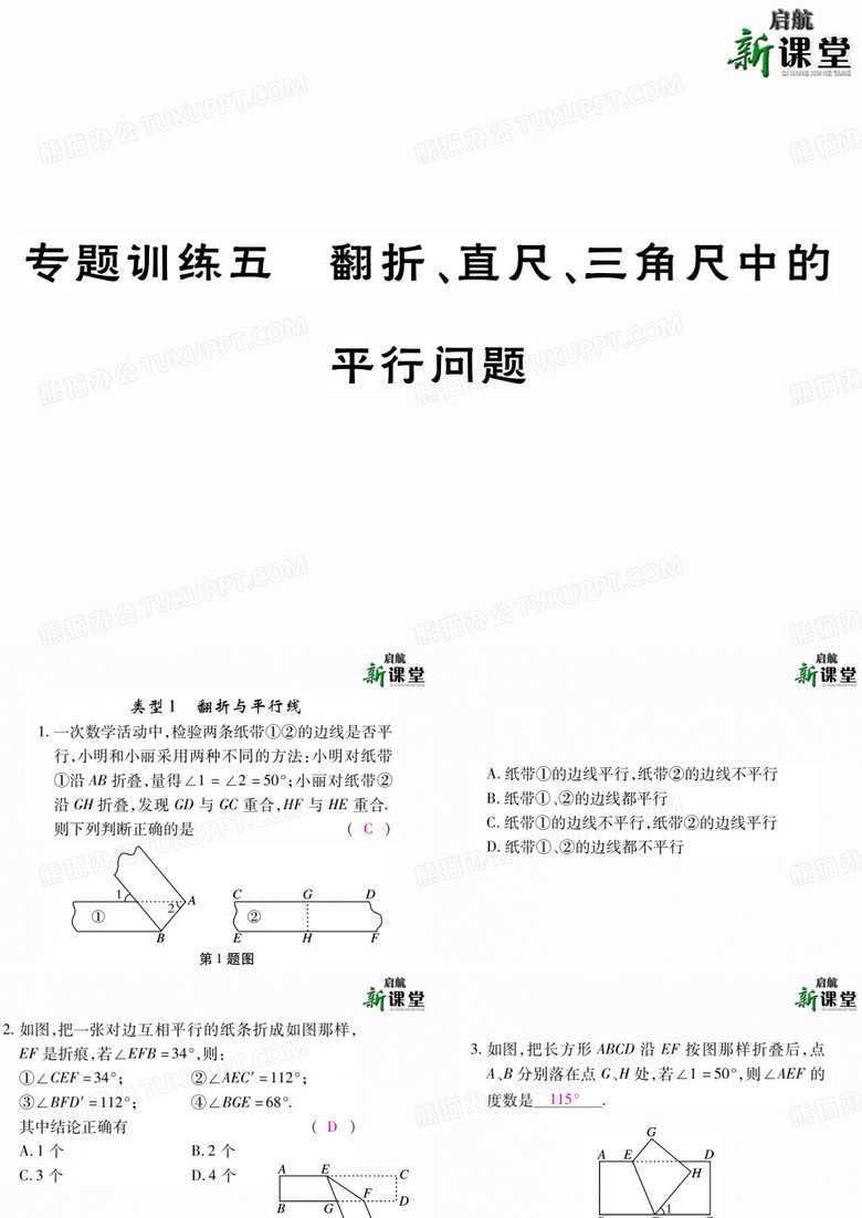 专题训练五 翻折、直尺、三角尺中的平行问题