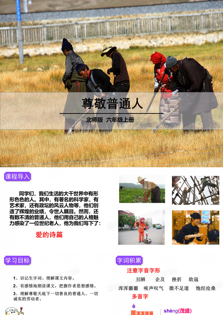 六年级上册语文课件-第1单元《尊敬普通人》｜北师大版   (共16张PPT)