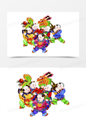 舞龙的年画娃娃们