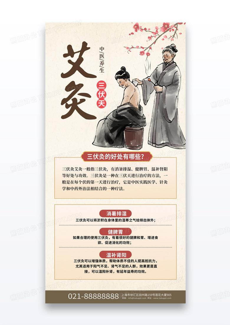 中国风三伏天艾灸中医养生海报