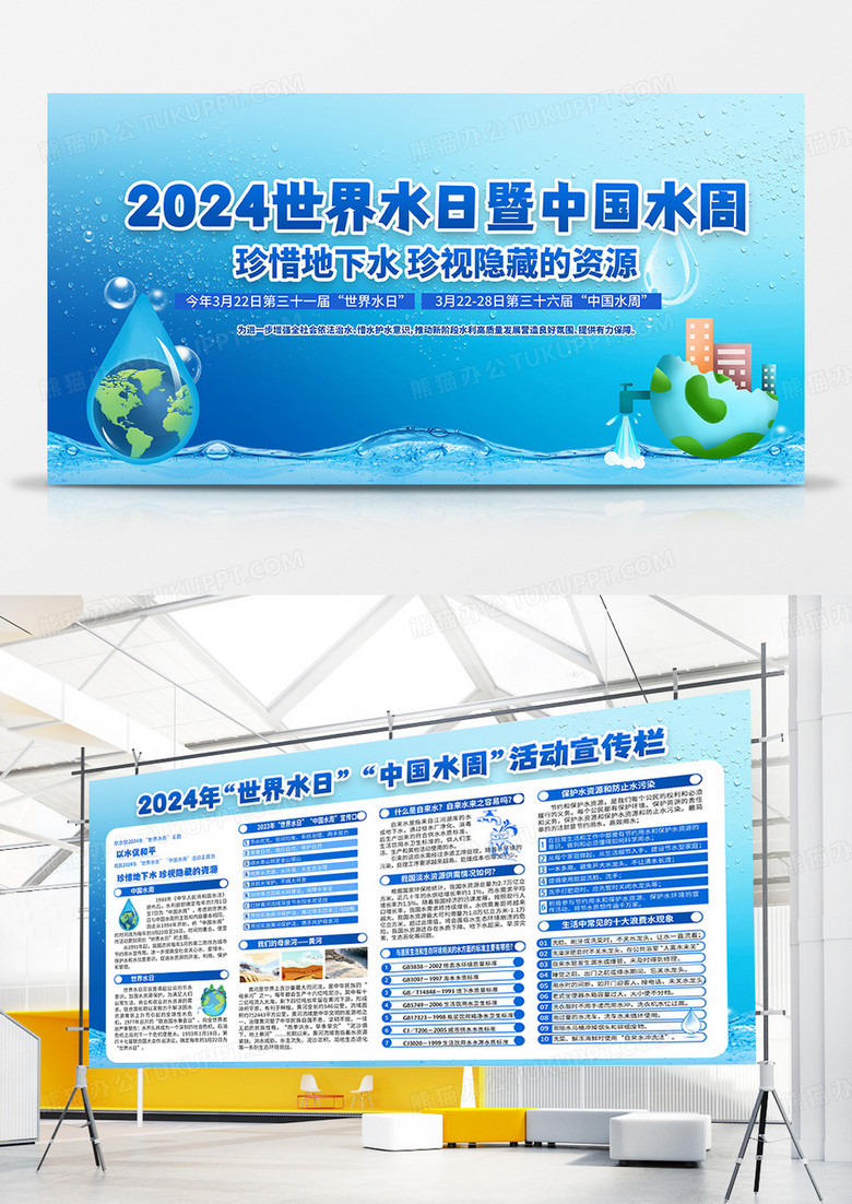 蓝色风格2024世界水日暨中国水周宣传栏
