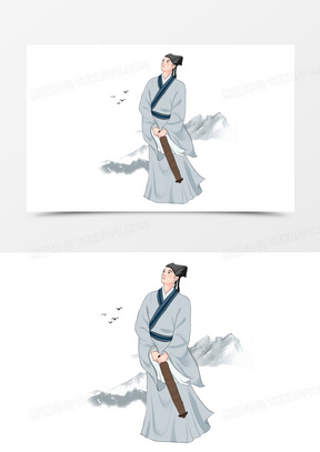 手绘古风书生儒雅免抠素材