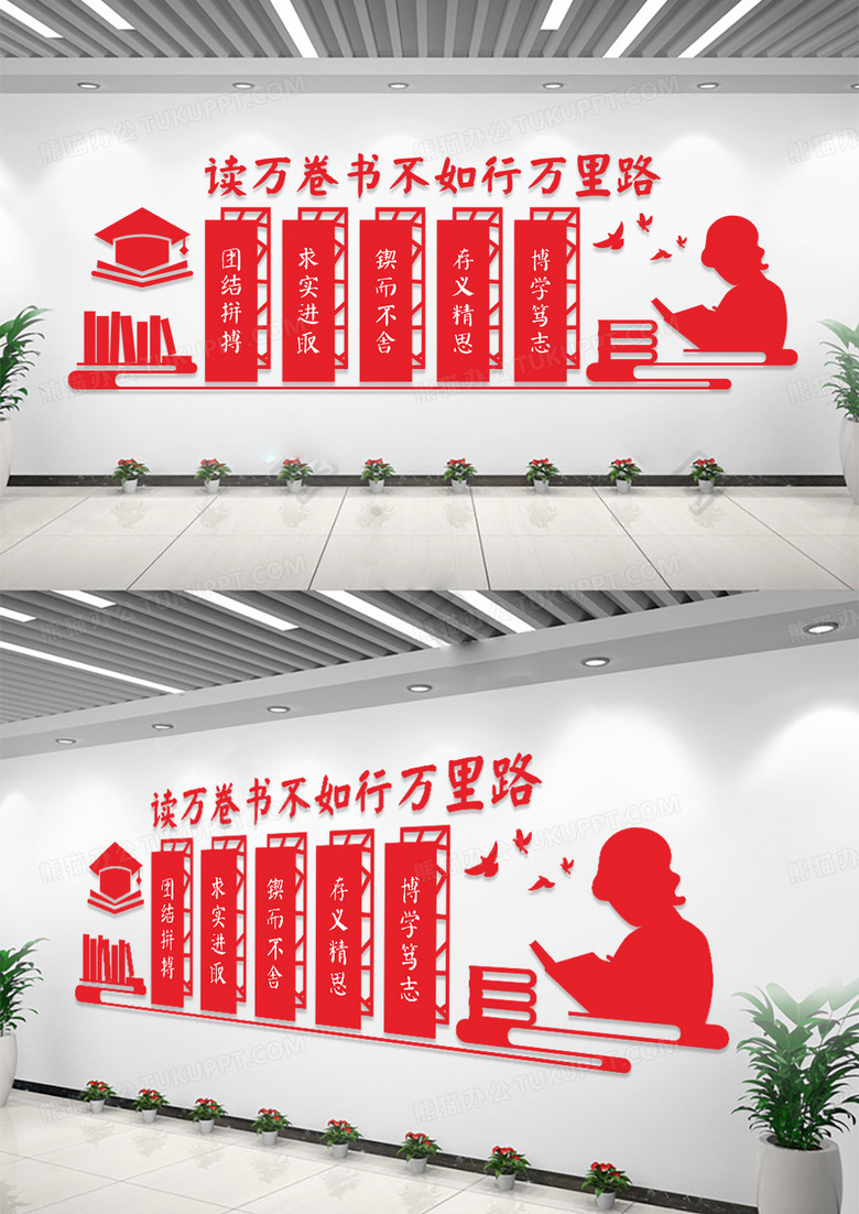 校园阅读读万卷书不如行万里路文化墙