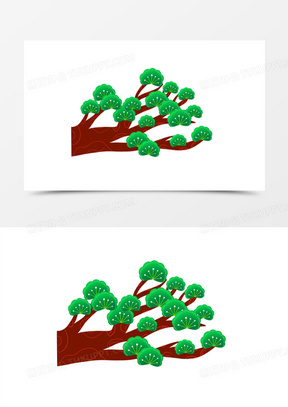 卡通手绘插画风松柏树枝免抠元素
