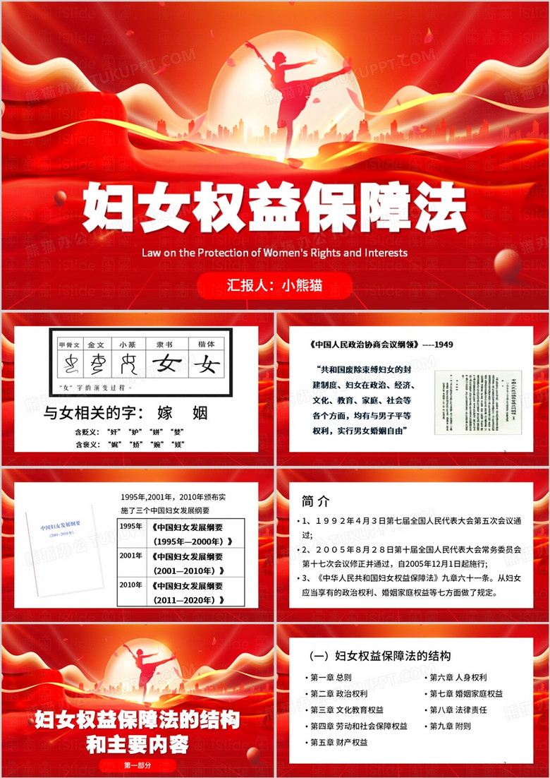 红色简约风妇女权益保障法PPT模板