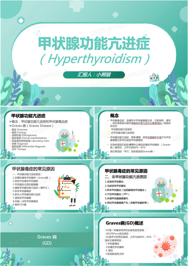 绿色清新风甲亢甲减介绍性医疗PPT模板