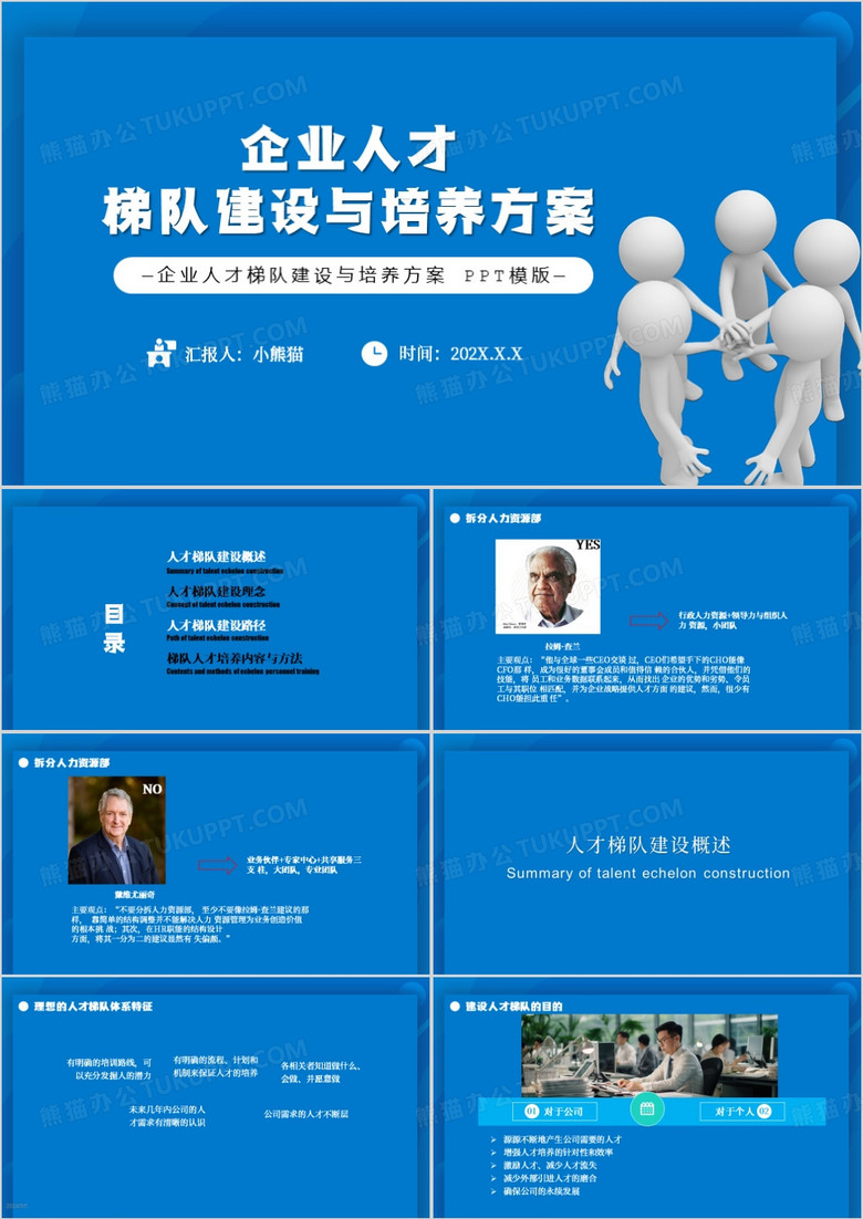 蓝色简约风企业人才梯队建设与培养方案PPT模版
