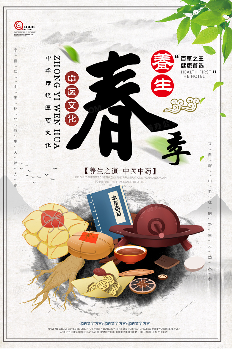 中式中医养生春季养生养生之道活动促销海报