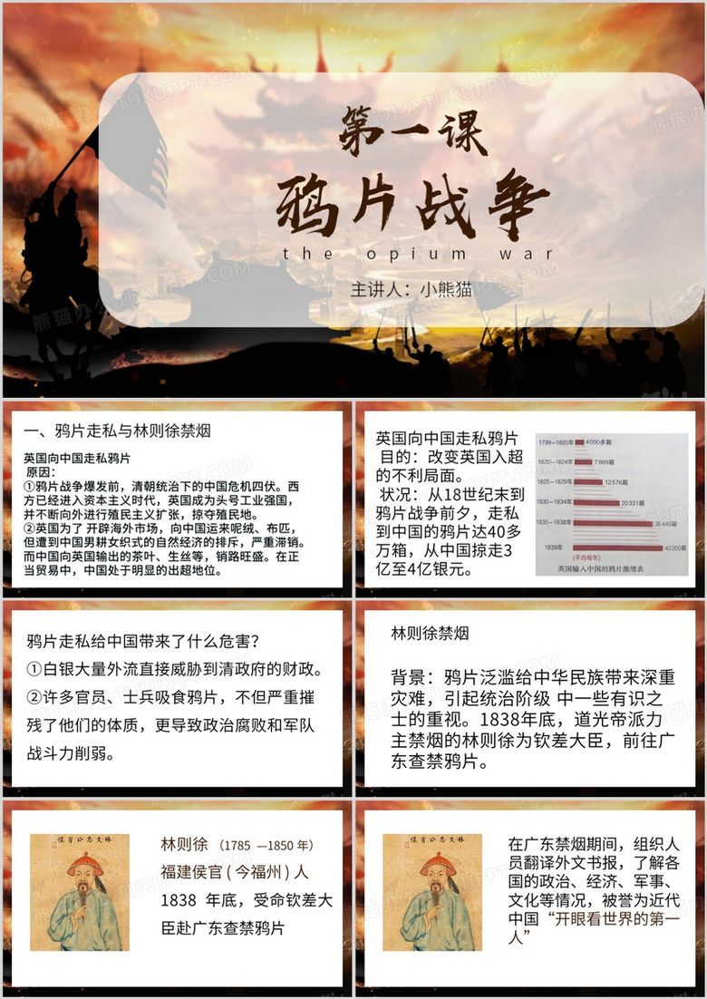 棕色简约风鸦片战争教育课件PPT模板