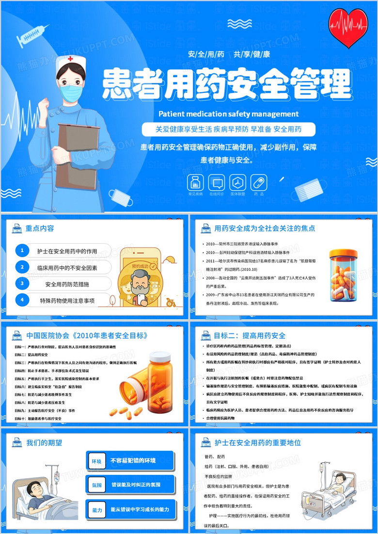蓝色卡通风患者用药安全管理PPT模板