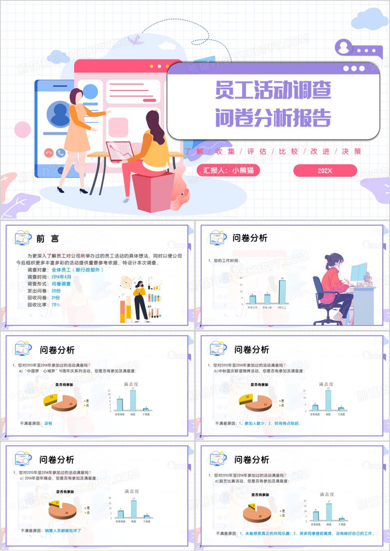 粉紫色简约风员工调查问卷PPT模板