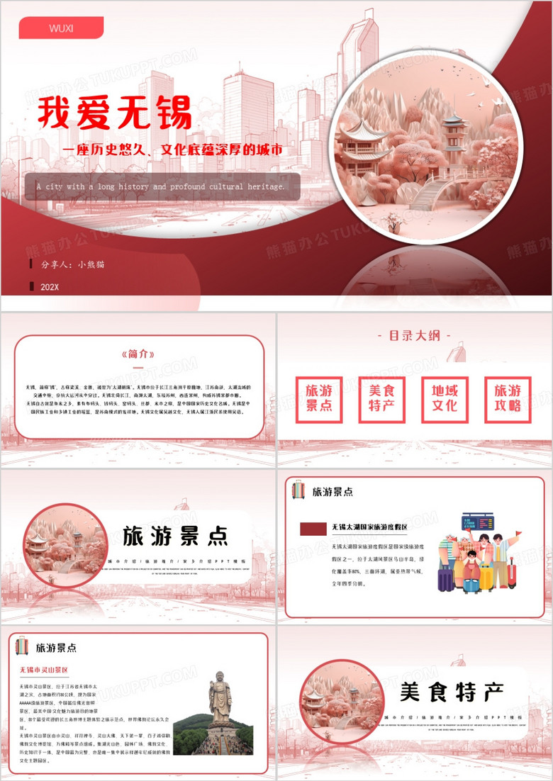 红色简约风我爱无锡PPT模板