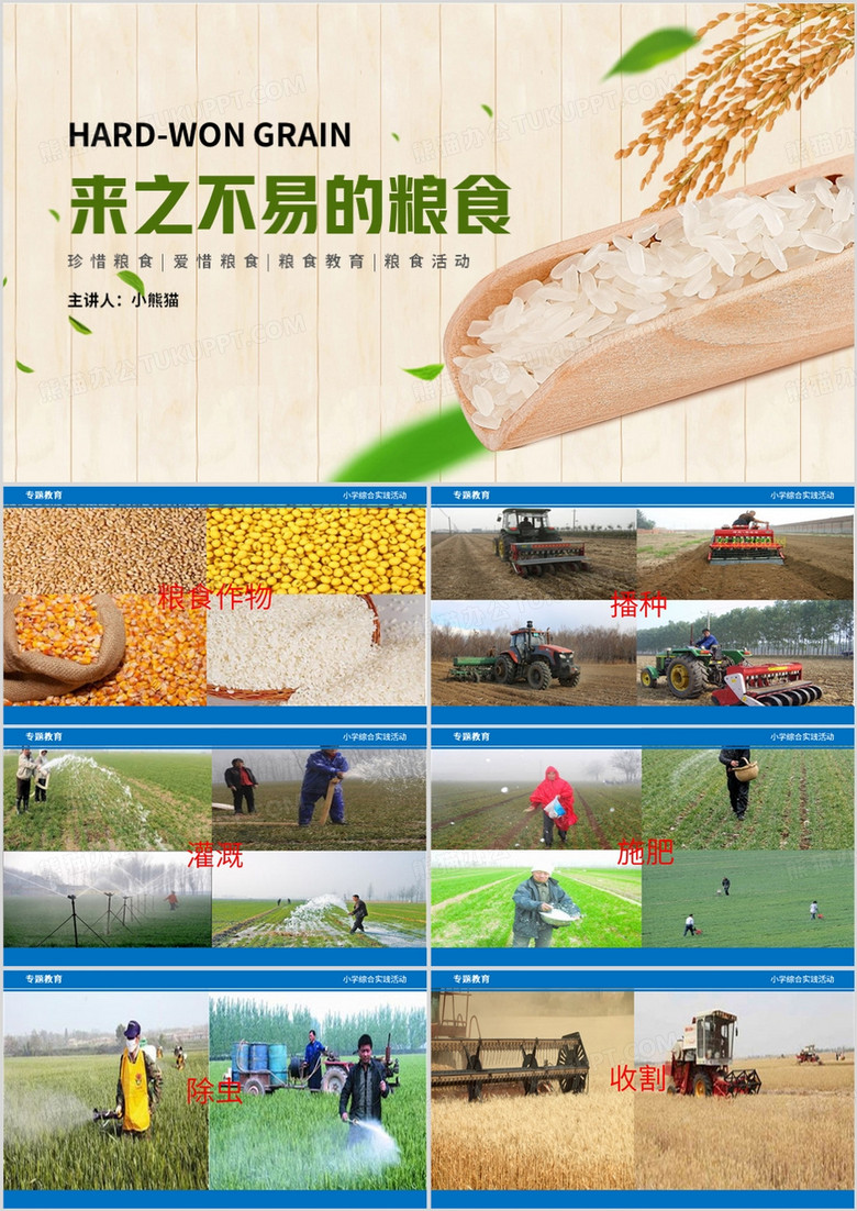 黄色简约风来之不易的粮食PPT模板