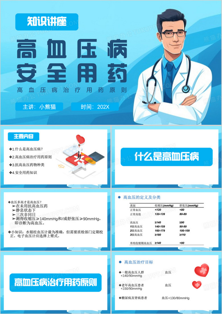 蓝色简约风高血压安全用药知识PPT模板