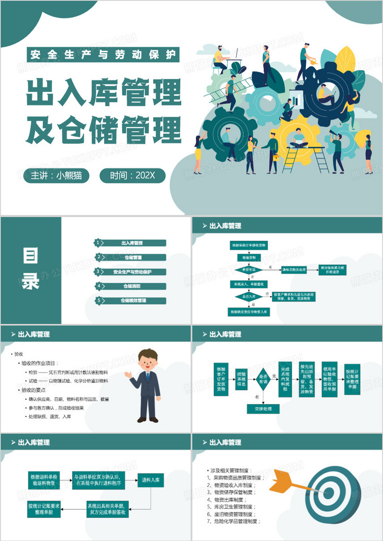 绿色卡通风出入库及仓储管理PPT模板