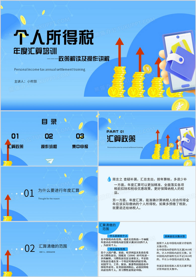 蓝色简约风个人所得税PPT模板