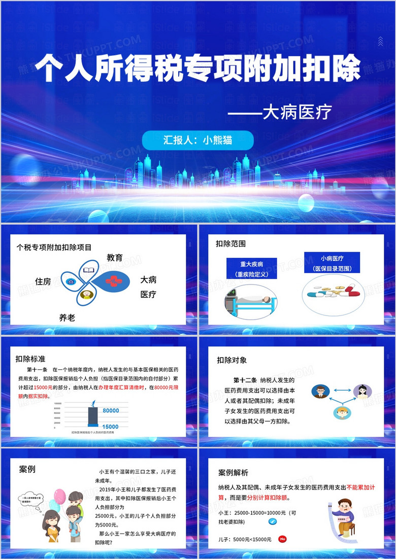蓝色简约风个人所得税专项附加扣除PPT模板