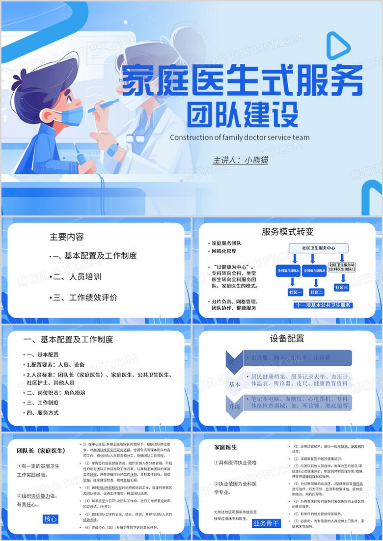 蓝色简约风家庭医生式服务团队建设PPT模板