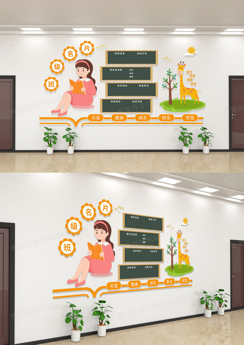 橙红卡通班级管理牌班级名片文化墙