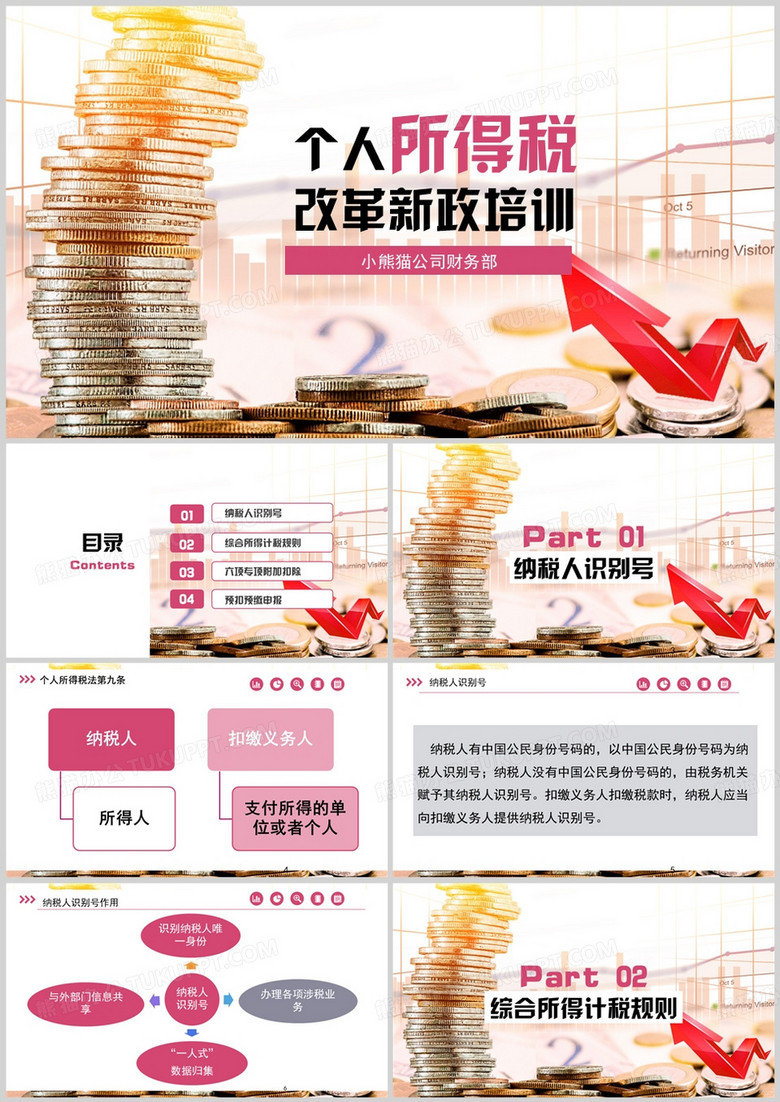 粉色简约风个人所得税培训PPT模板