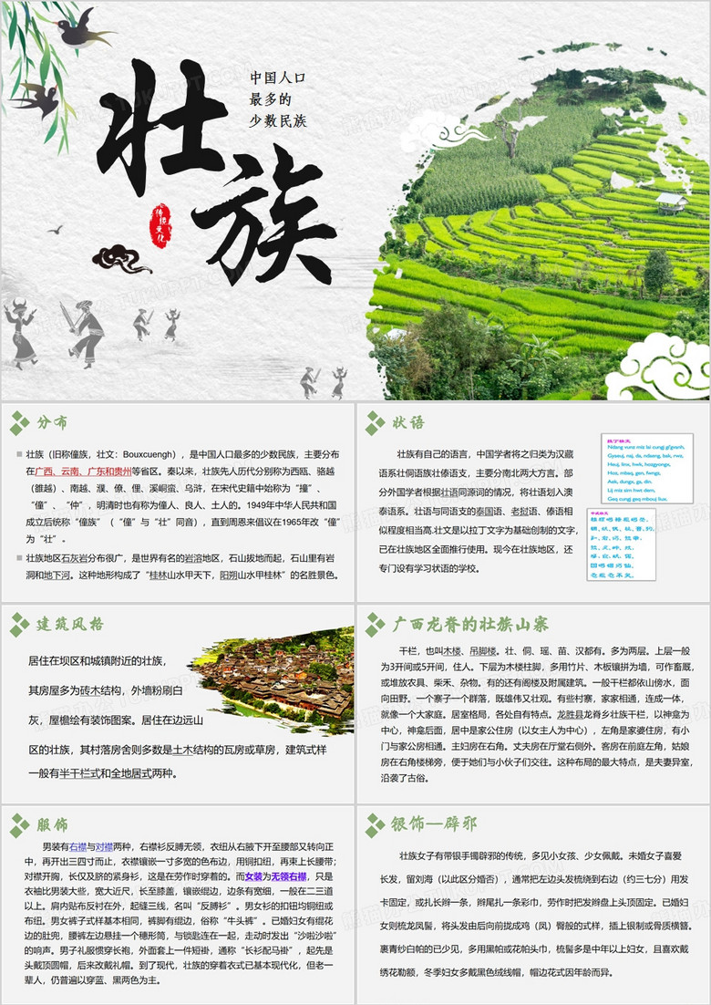 绿色简约风壮族介绍PPT模板