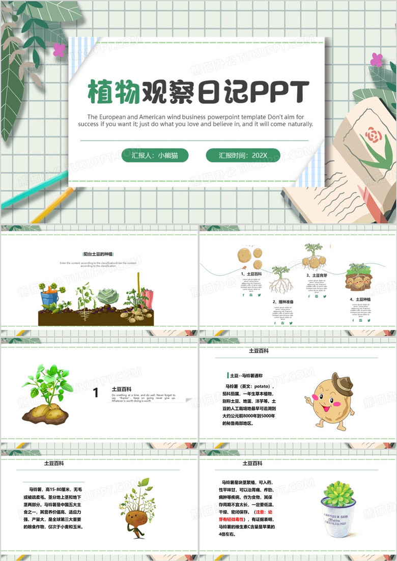 绿色清新风植物观察日记PPT模板