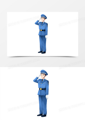 手绘卡通敬礼的空军素材