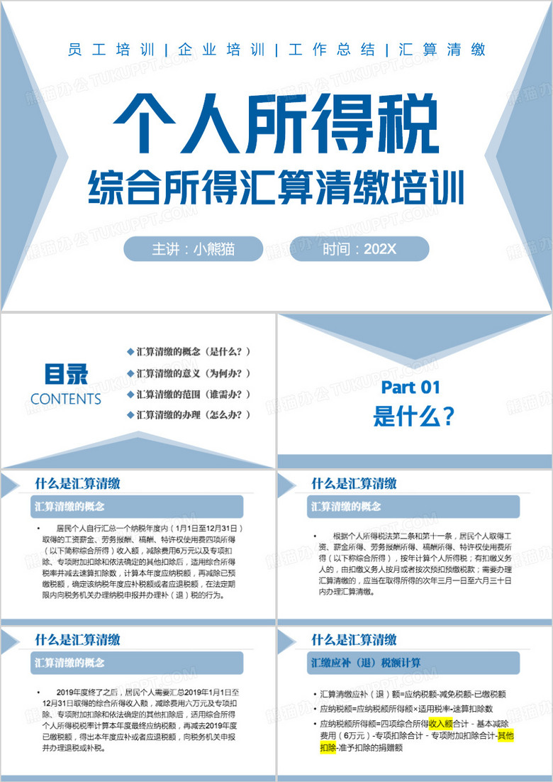 蓝色简约风个人所得税汇算PPT模板