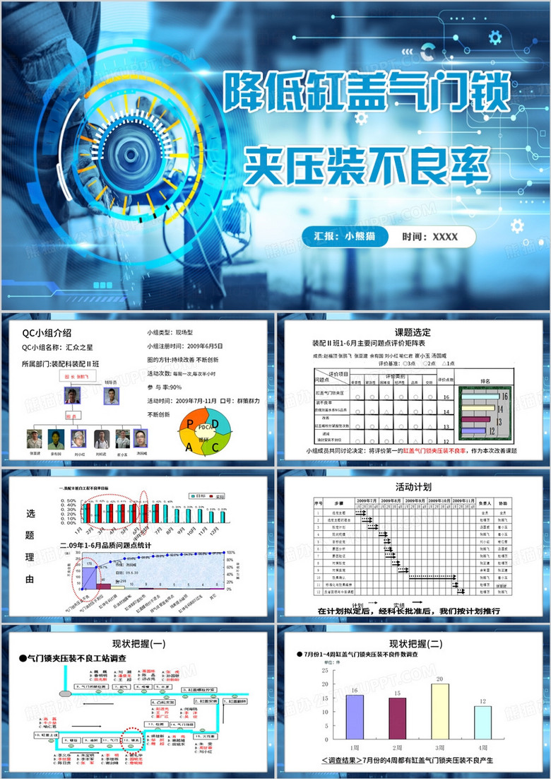蓝色简约风QC小组全国成果发表会PPT模板 蓝色简约风QC小组全国成果发表会PPT模板