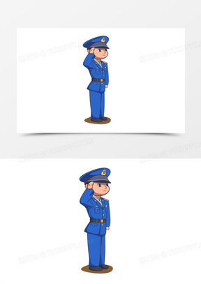 q版手绘空军士兵敬礼素材