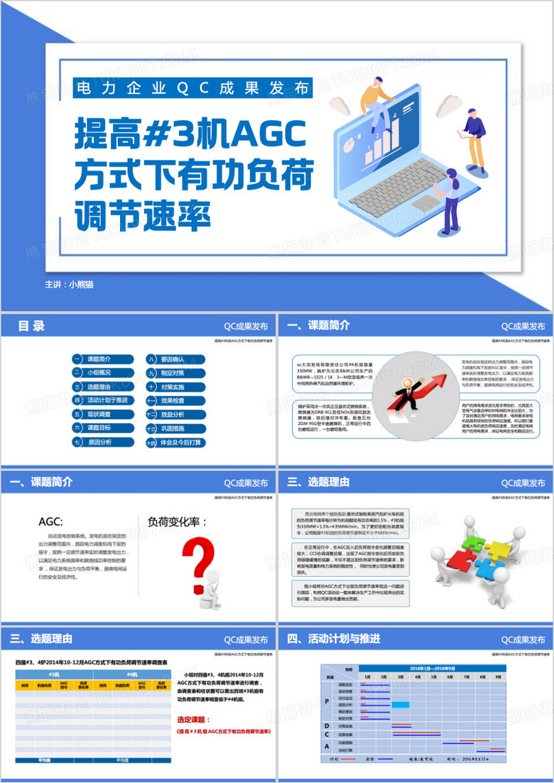 蓝色简约风电力企业qc成果发布PPT模板