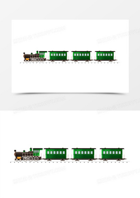 手绘卡通绿皮火车素材