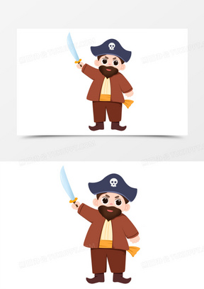 卡通手绘拿着大刀的海盗头子免抠素材
