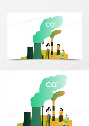 手绘矢量卡通碳排放免抠素材100手绘创意减少工厂碳排放环保插画素材