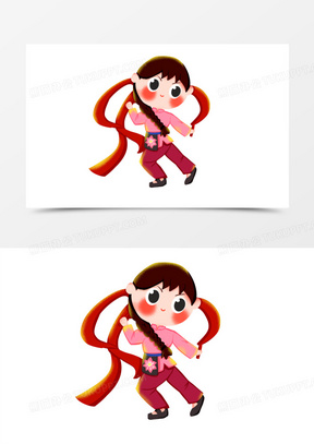 卡通手绘q版汉族女孩元素