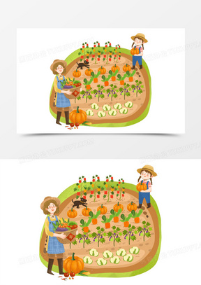 手绘卡通菜园地收获场景插画免抠元素