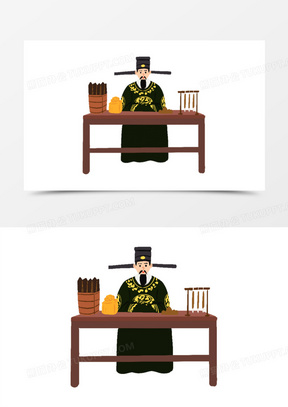 手绘插画风古代公堂县老爷元素