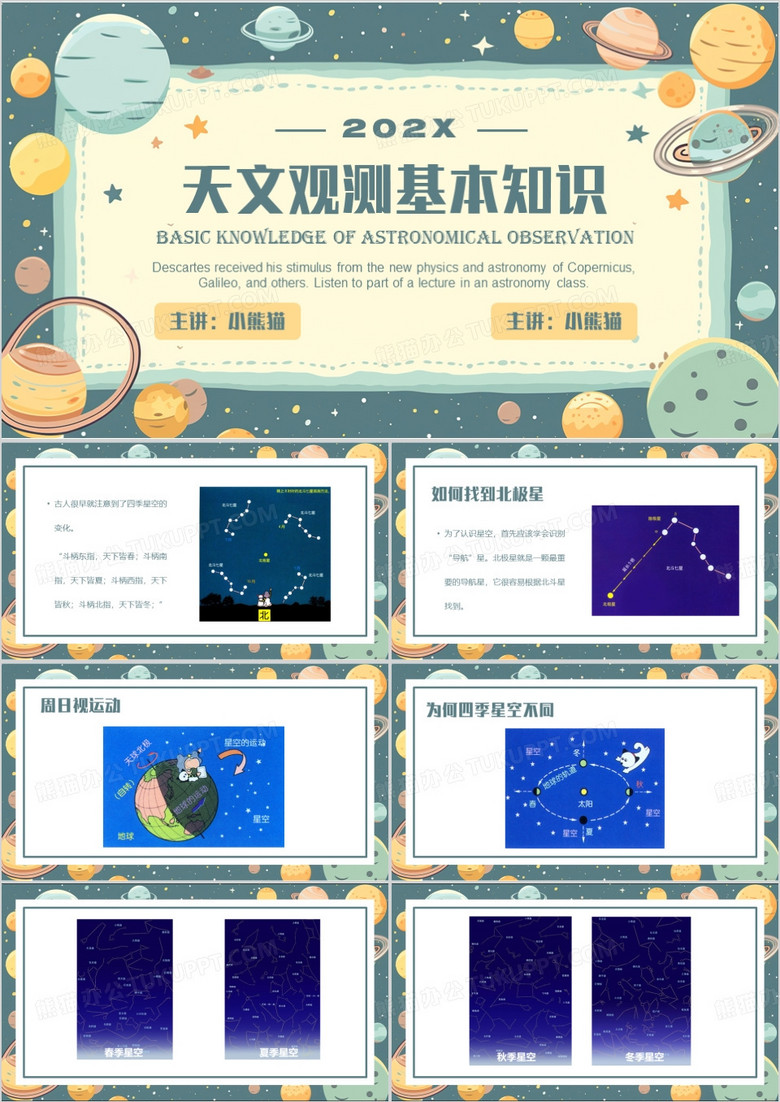 绿色简约风天文观测基础知识PPT模板