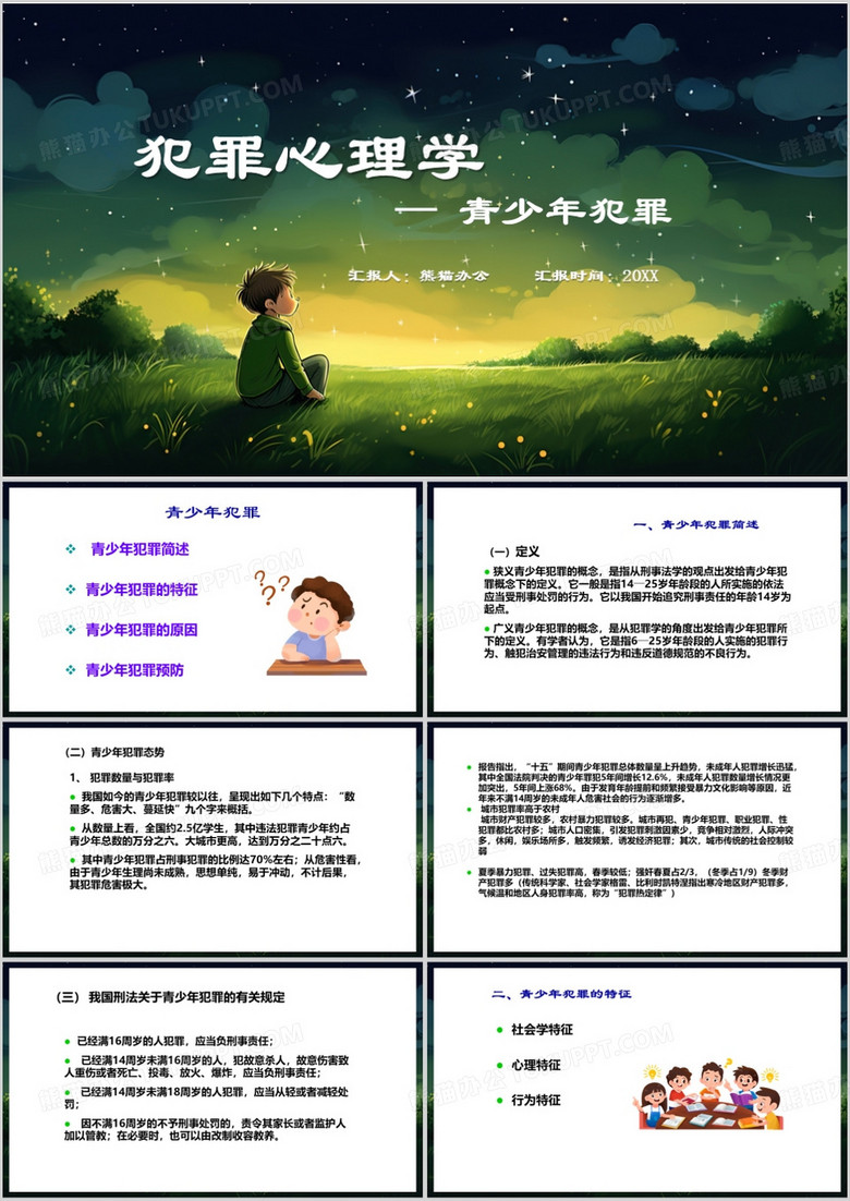 绿色简约风青少年犯罪心理学PPT模板