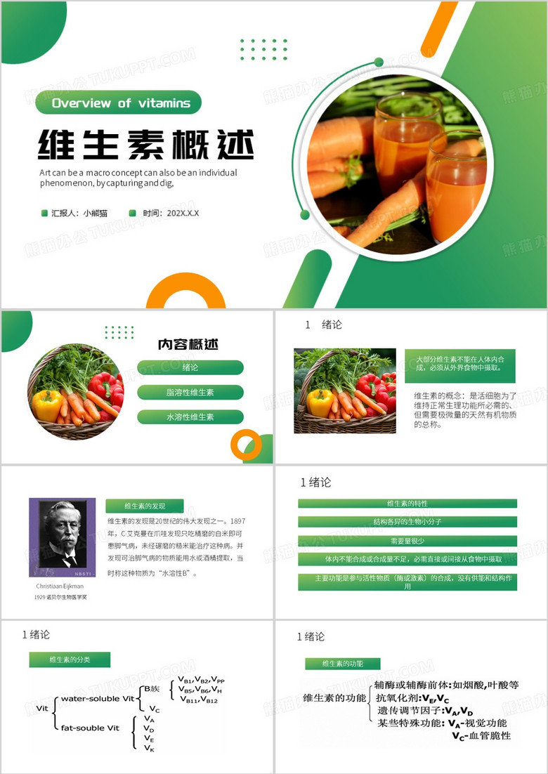 绿色简约风维生素概述PPT模板